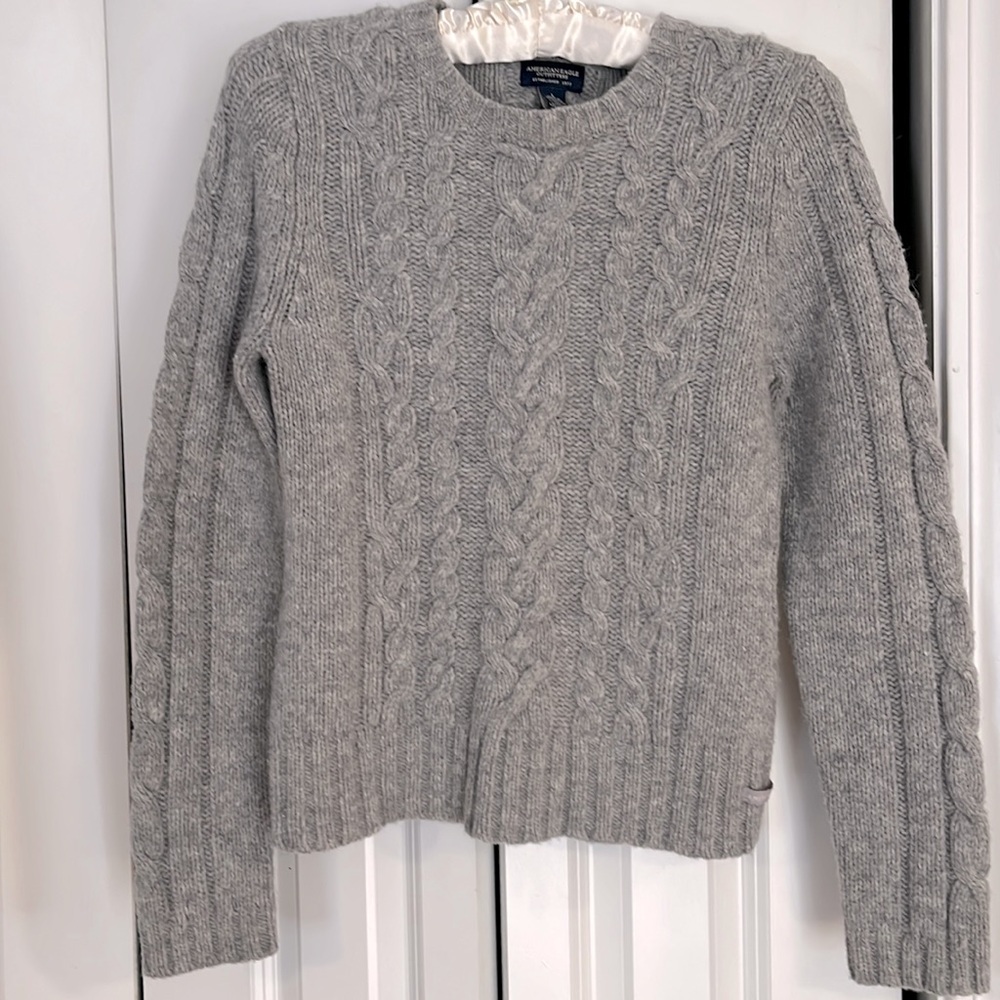 90s Vintage American Eagle Fisherman’s Crop Light Gray Sweater